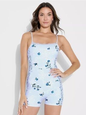 Women’s Light Blue Floral Lace-Trim
Romper - Wild Fable